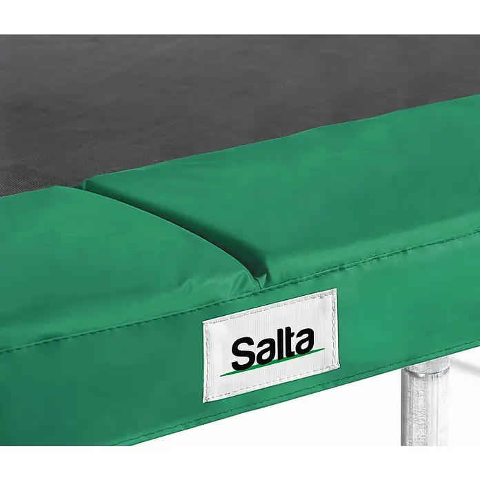 Salta Trampolin-Schutzrand Combo - 214 x 153 cm, Grün - Nahaufnahme eines Salta Trampolin-Rahmenpolsters in Grün mit dem Salta-Logo.