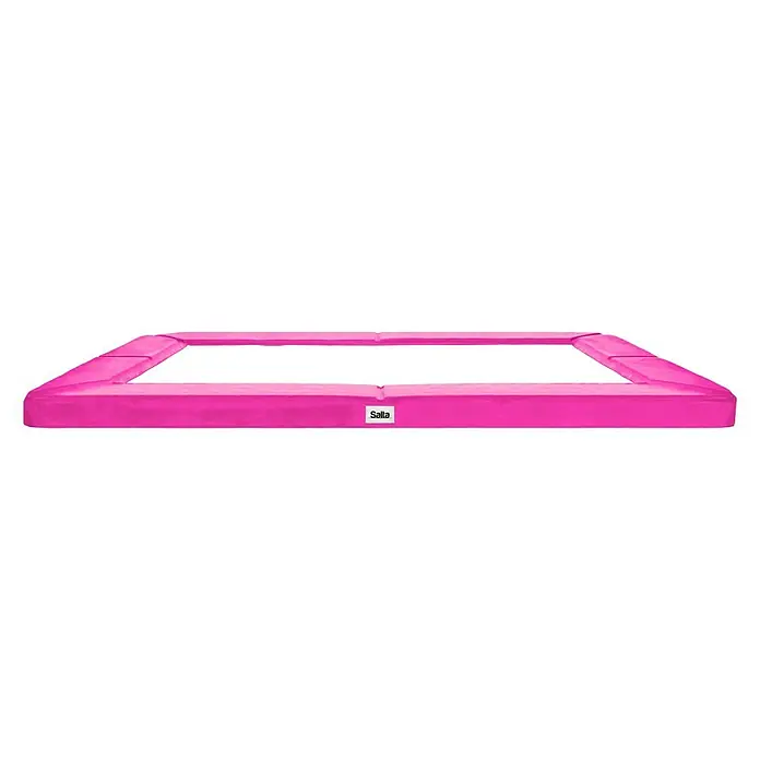 Salta Trampolin-Schutzrand Combo - 214 x 153 cm, Pink - Ein rechteckiges Salta-Trampolin mit rosa Schutzrand vor schwarzem Hintergrund.
