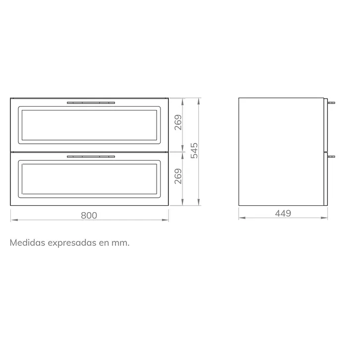 Artysan Mueble bajo de lavabo Toja - An x Pr x Al: 80 x 45 x 54,5 cm, Musgo - Diagrama de un cajón con dimensiones de 800 x 449 x 545 mm, ideal para diseño de cocina o baño.