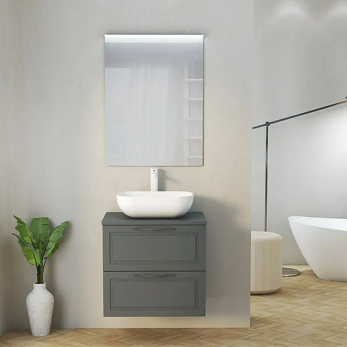Artysan Mueble bajo de lavabo Toja - An x Pr x Al: 60 x 45 x 54,5 cm, Antracita - Mueble de baño con cajones grises, lavabo y espejo con iluminación para una estética moderna.