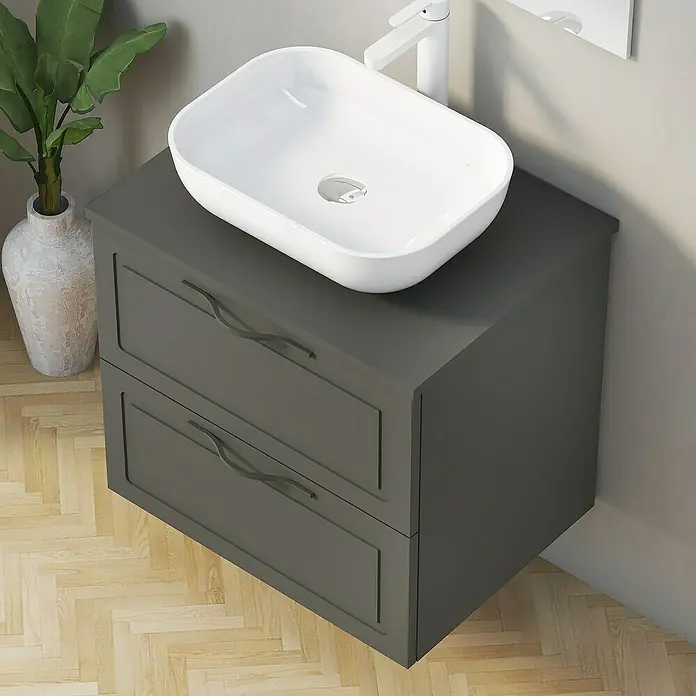 Artysan Mueble bajo de lavabo Toja - An x Pr x Al: 60 x 45 x 54,5 cm, Antracita - Mueble de baño gris con dos cajones y lavabo sobre encimera para un baño elegante.