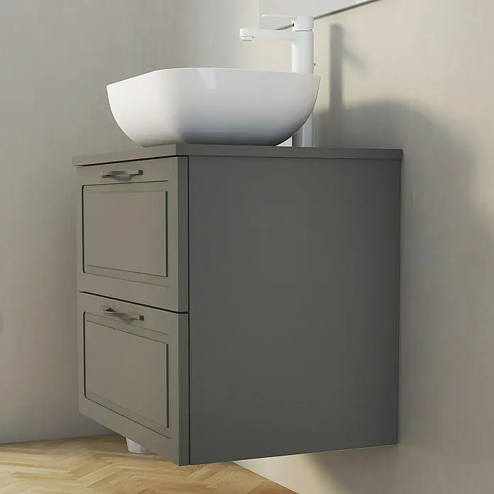 Artysan Mueble bajo de lavabo Toja - An x Pr x Al: 60 x 45 x 54,5 cm, Antracita - Mueble de baño gris con dos cajones y lavabo sobre encimera. El mueble de baño ofrece un espacio de almacenamiento elegante.