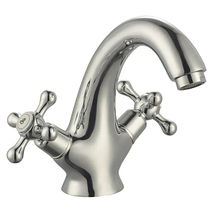 Rousseau Grifo de lavabo bimando Beverley - Cromo, Caño alto - Elegante grifo cromado para baño con diseño vintage y manetas en cruz para baños estilosos.