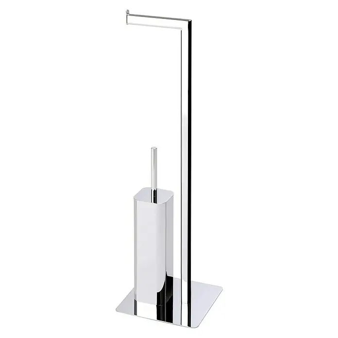 Aquasanit Conjunto de escobilla y portarrollos Piantane - 20 x 20 x 72 cm, Metal, Cromo - Un brillante portarrollos de papel higiénico independiente y un escobillero cromado. Elegante y funcional para cualquier baño moderno.