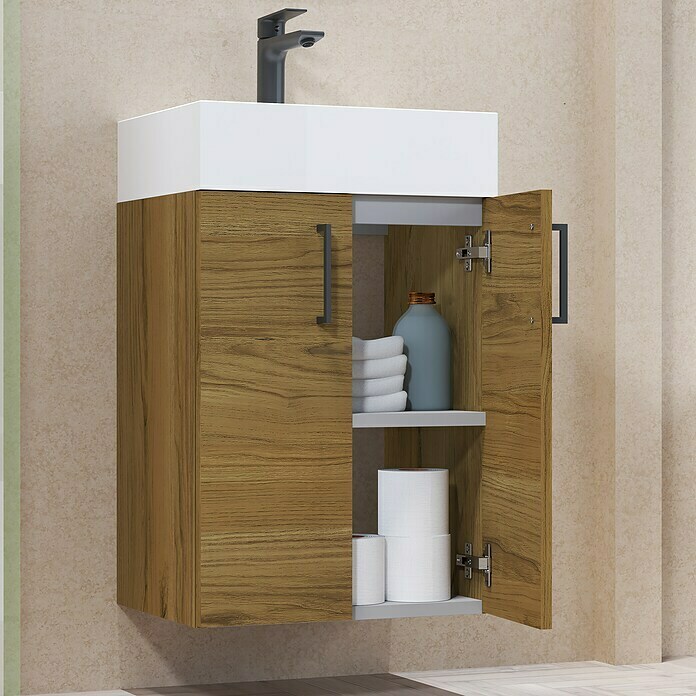 Conjunto de mueble de baño Smart (80 cm, 3 pzs., Roble cambrian)