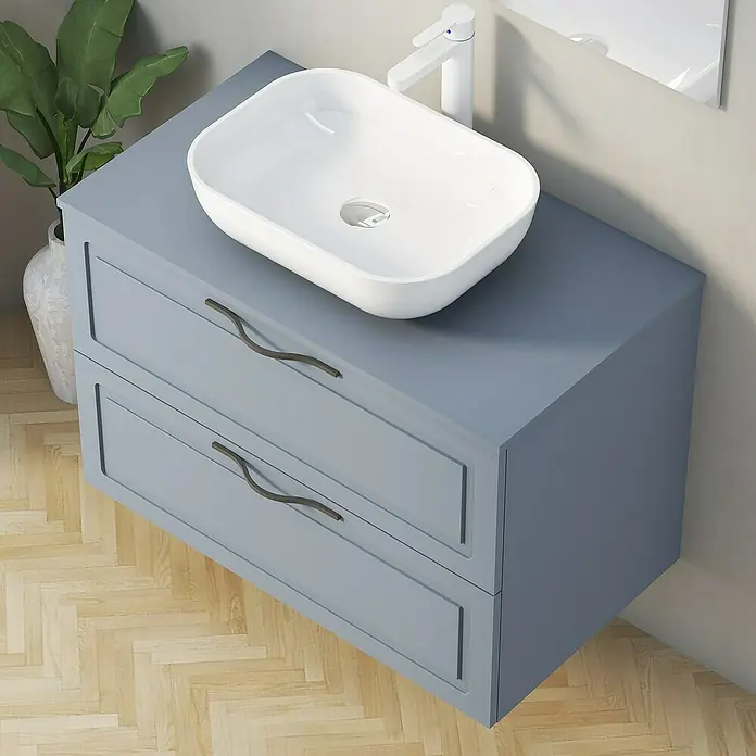 Artysan Mueble bajo de lavabo Toja - An x Pr x Al: 80 x 45 x 54,5 cm, Azul - Elegante lavabo de baño con mueble y dos cajones de diseño moderno para baños elegantes.