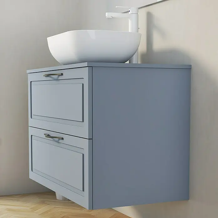 Artysan Mueble bajo de lavabo Toja - An x Pr x Al: 80 x 45 x 54,5 cm, Azul - Un mueble de lavabo gris con dos cajones y un lavabo sobre encimera moderno en un baño.