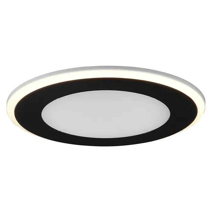 Trio Leuchten LED-Einbauleuchte rund Aura - 10 W, Ø x H: 14 x 3 cm, Schwarz - Nahaufnahme einer modernen LED-Deckenleuchte mit ringförmigem Design, das elegantes Licht in einem stilvollen Rahmen bietet.