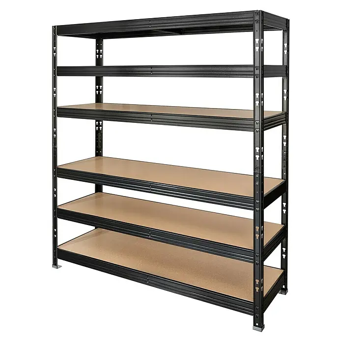 Schwerlastregal - H x B x T: 180 x 120 x 50 cm, Traglast pro Boden: 300 kg, Anzahl Böden: 6 Stk., Stecken, Schwarz - Stabiles Regal mit fünf Ablagen, ideal für Lagerung und Organisation. Das Metallregal ist robust und bietet viel Stauraum.
