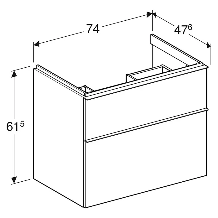 Geberit iCon Waschtischunterschrank - 74 x 47,6 x 61,5 cm, Weiß - Schrank mit den Maßen 74x47,6 cm (Breite x Tiefe) und einer Höhe von 61,5 cm.