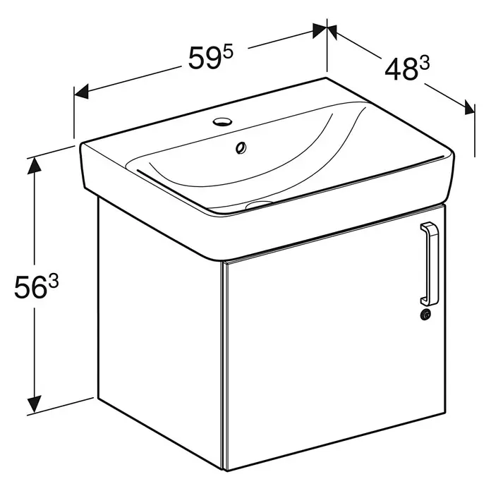 Geberit Badmöbel-Set Bambini - Gesamtbreite Badmöbel: 60 cm, Weiß - Abbildung eines Waschtischunterschranks mit den Maßen 595x483x563. Praktische Badmöbel für mehr Stauraum.