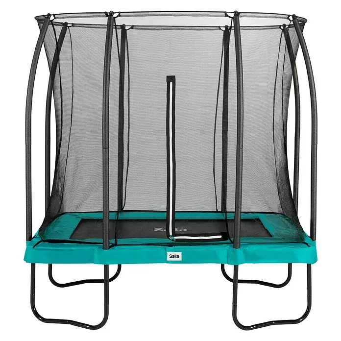 Salta Trampolin Comfort Edition - Grün, L x B: 153 x 214 cm - Ein rechteckiges Salta-Trampolin mit Sicherheitsnetz, ideal für sportliche Aktivitäten im Freien. Das Trampolin bietet Spaß und Sicherheit.