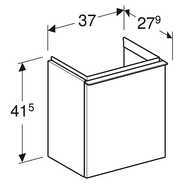 Geberit iCon Waschtischunterschrank - 37 x 27,9 x 41,5 cm, Lava - Technische Zeichnung eines Unterschranks mit Bemaßung für Bad oder Küche, mit den Maßen 37, 27.9 und 41.5.