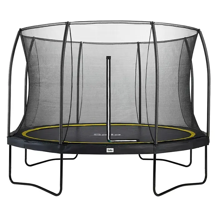 Salta Trampolin Comfort Edition - Durchmesser: 396 cm, Schwarz - Ein Salta-Trampolin mit Sicherheitsnetz für sicheres Springen und Spielen im Freien, ideal für Kinder und Erwachsene.