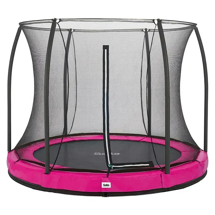 Salta Trampolin Comfort Edition Ground - Durchmesser: 213 cm, Pink - Ein pinkes Salta-Trampolin mit Sicherheitsnetz, ideal für Kinder zum Spielen und Toben im Garten.