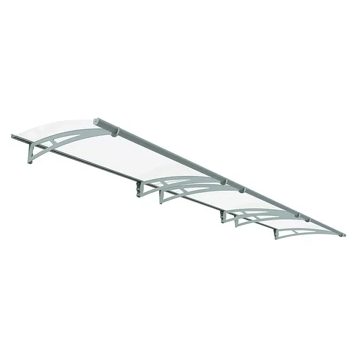 Palram – Canopia Pultvordach Aquila - 453,5 x 91,5 x 17,5 cm, Hellgrau, Farbe Dach: Klar - Lange, klare Polycarbonat-Terrassenüberdachung mit grauen Halterungen. Bietet Schutz vor Sonne und Regen mit einem modernen Look.