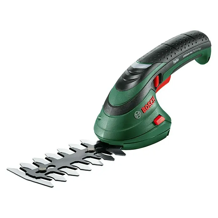 Bosch Podadora de batería - 3,6 V, Iones de litio, 1,5 Ah, 1 batería, Anchura de la hoja: 8 cm, Duración de la batería: 50 min - Tijeras de césped inalámbricas Bosch Isio con tecnología de iones de litio para recortar bordes de césped y dar forma a arbustos. El aparato es ligero y fácil de usar.