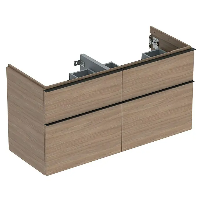 Geberit iCon Waschtischunterschrank - 118,4 x 47,6 x 61,5 cm, Eiche - Ein Waschtischunterschrank in Holzoptik mit vier Schubladen und modernen Griffen, ideal für jedes Badezimmer.