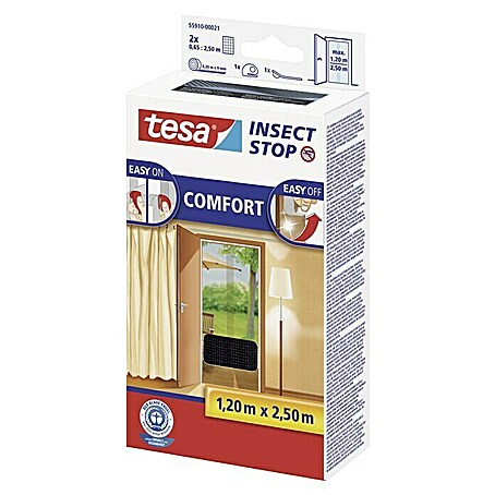 Tesa Insect Stop Insektenschutzgitter Comfort für Türen (B x L: 120 x 250 cm, Klettbefestigung, Anthrazit)