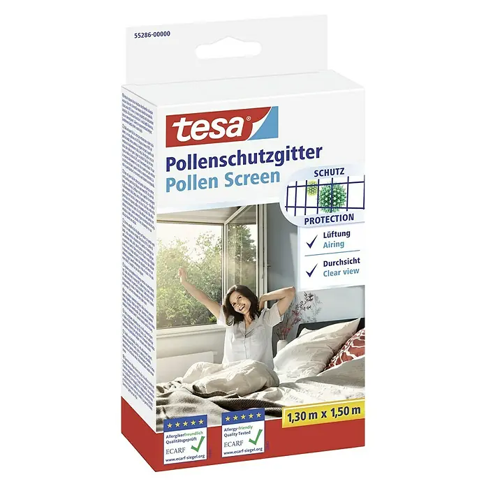 Tesa Insect Stop Malla protectora anti-polen - An x Al: 130 x 150 cm, Montaje de la mosquitera: Enganche - Paquete de malla antipolen Tesa que evita que el polen entre en la casa, permitiendo una buena ventilación y una visión clara.