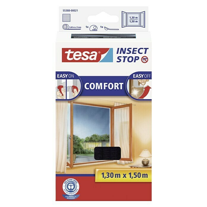 Tesa Insect Stop Insektenschutzgitter Comfort für Fenster (B x H: 130 x 150 cm, Anthrazit, Montage Insektengitter: Ankletten) | BAUHAUS