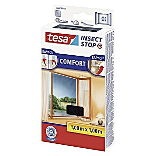 Tesa Insect Stop Insektenschutzgitter Comfort für Fenster (L x B: 100 x 100 cm, Klettbefestigung, Anthrazit)
