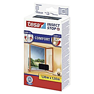 Tesa Insect Stop Insektenschutzgitter Comfort für Fenster (L x B: 150 x 130 cm, Klettbefestigung, Anthrazit)