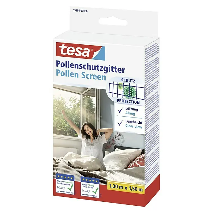 Tesa Insect Stop Malla protectora anti-polen - An x Al: 130 x 150 cm, Montaje de la mosquitera: Enganche - Embalaje del producto Tesa Pollen Screen: Ofrece protección contra el polen, permite la ventilación y una visión clara. Ideal para alérgicos.
