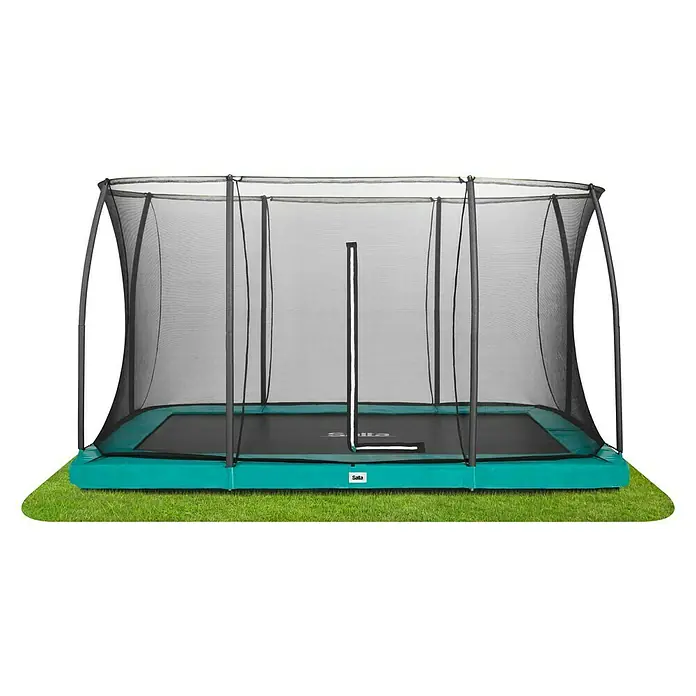 Salta Trampolin Comfort Edition Ground - Grün, L x B: 244 x 366 cm - Rechteckiges Salta-Trampolin mit Sicherheitsnetz und grüner Polsterung für sicheren Springspaß im Garten.