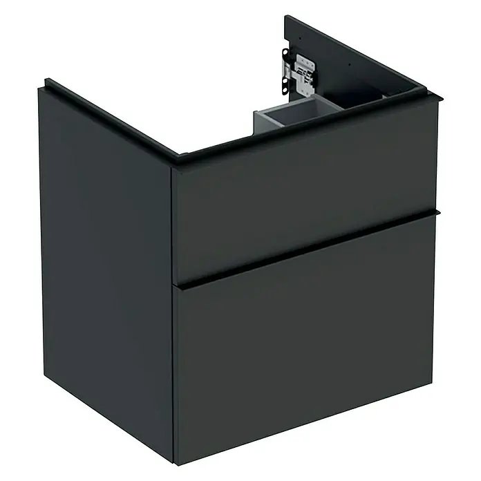 Geberit iCon Waschtischunterschrank - 59,2 x 47,6 x 61,5 cm, Lava - Schwarzer Waschtischunterschrank mit zwei Schubladen. Der Badschrank ist modern und funktional, ideal für jedes Badezimmer.