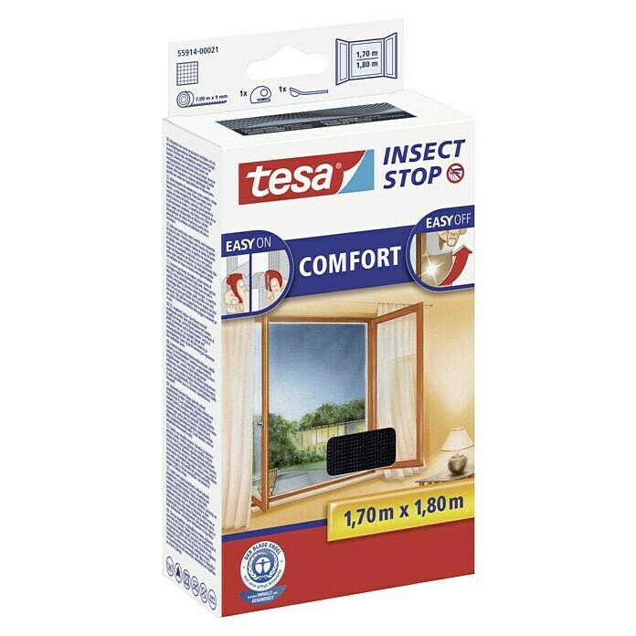 Tesa Insect Stop Insektenschutzgitter Comfort für Fenster (B x H: 170 x 180 cm, Anthrazit, Montage Insektengitter: Ankletten) | BAUHAUS