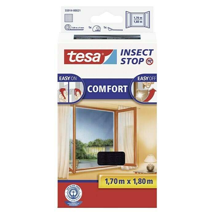 Tesa Insect Stop Insektenschutzgitter Comfort für Fenster (B x H: 170 x 180 cm, Anthrazit, Montage Insektengitter: Ankletten) | BAUHAUS