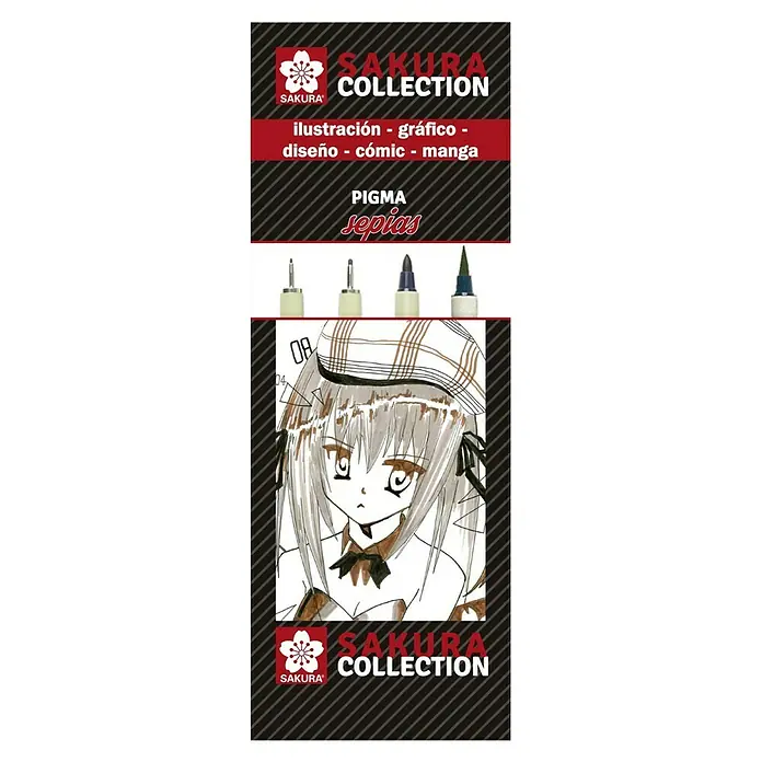 Talens Sakura Set de marcadores Pigma - 4 pzs., Sepia, 0,25 mm - 0,45 mm - Sakura Pigma Sepias Collection: Ilustración, diseño gráfico, cómic y manga. Perfecto para proyectos creativos.