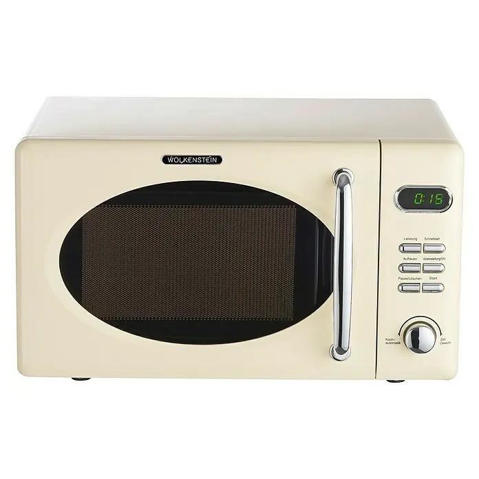 Wolkenstein Mikrowelle WMW 720 CR - Max. Leistung: 700 W, 20 l, Creme - Elegante Retro-Mikrowelle von WOLKENSTEIN in Creme. Sie bietet 700 Watt Leistung, 8 Automatikprogramme und eine stilvolle Optik für Ihre Küche.