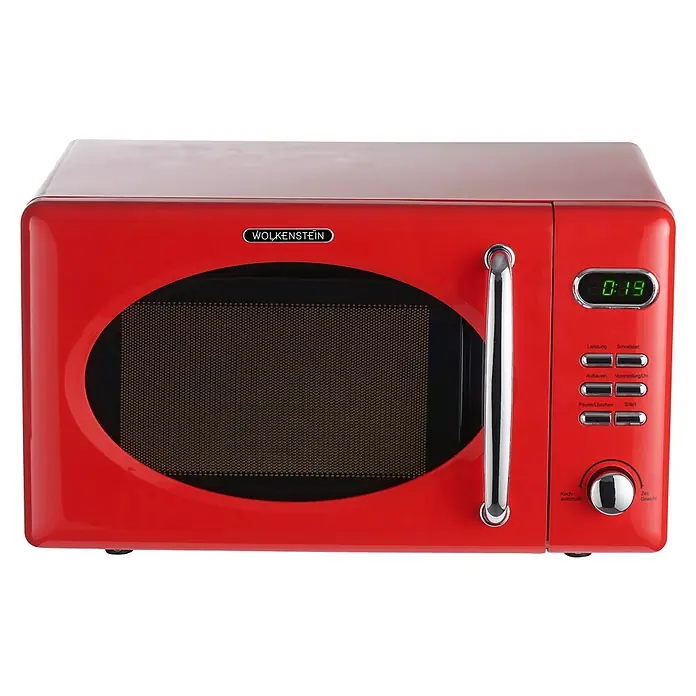 Wolkenstein Mikrowelle WMW 720 FR - Max. Leistung: 700 W, 20 l, Rot - Roter Wolkenstein-Mikrowellenherd im Retro-Design mit digitaler Anzeige und Drehknopf zur Zeiteinstellung.