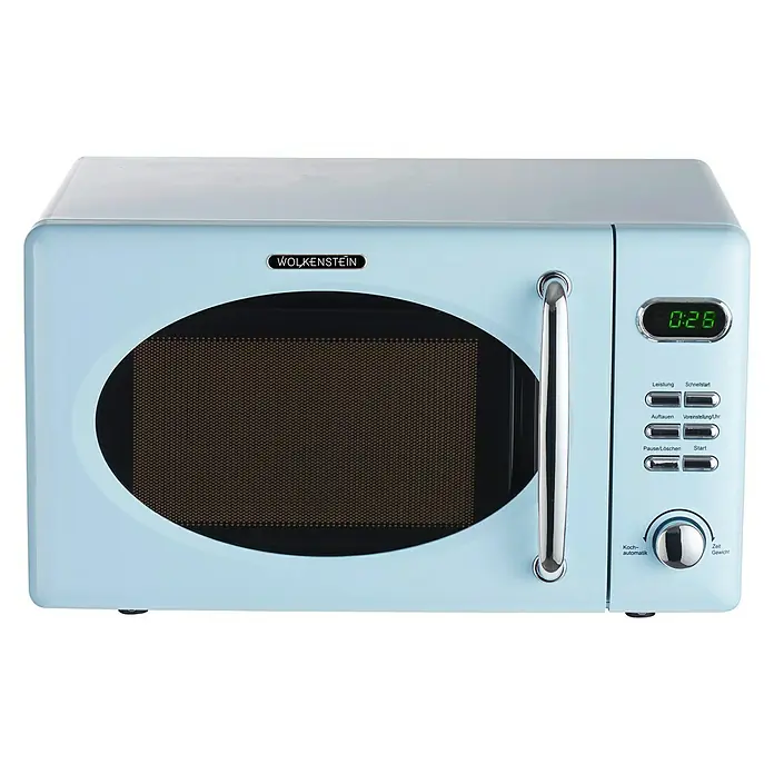 Wolkenstein Mikrowelle WMW 720 LB - Max. Leistung: 700 W, 20 l, Blau - Retro-Mikrowelle von Wolkenstein in Hellblau. Modernes Gerät mit nostalgischem Design für stilbewusste Küchen.
