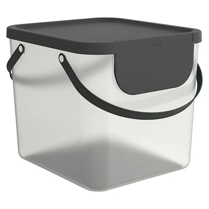 Rotho Albula Mülltrennsystem - 40 l, Kunststoff, Transparent - Transparenter Behälter mit grauem Deckel und Griffen. Praktische Aufbewahrungslösung für diverse Gegenstände im Haushalt oder Büro.