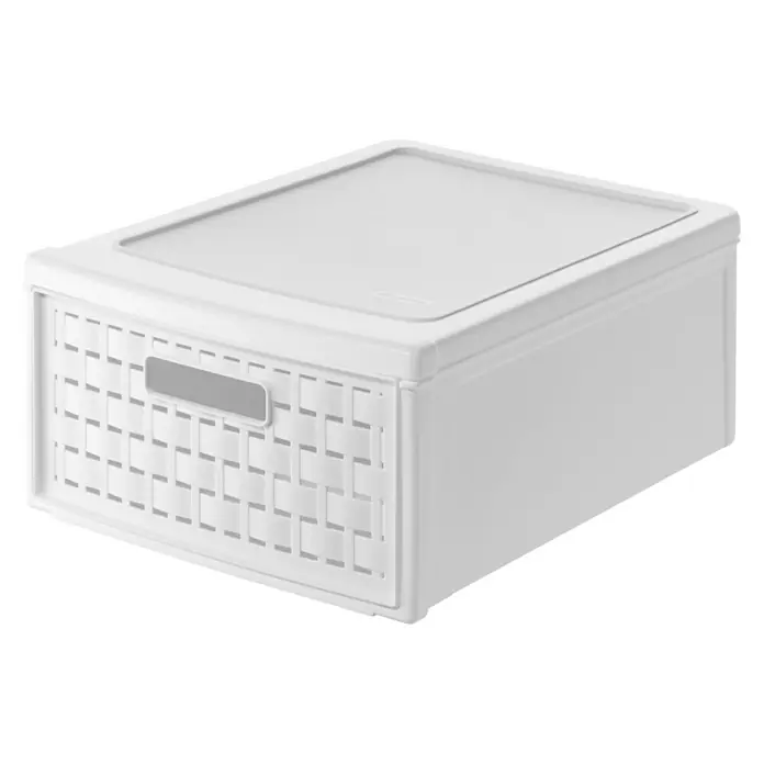Rotho Schubladenbox Country - L x B x H: 35 x 26 x 14,5 cm, Weiß, Anzahl Schubladen: 1 Stk. - Weiße Aufbewahrungsbox mit Schublade und geflochtenem Design, ideal zur Organisation von Kleidung und Accessoires im Haushalt.