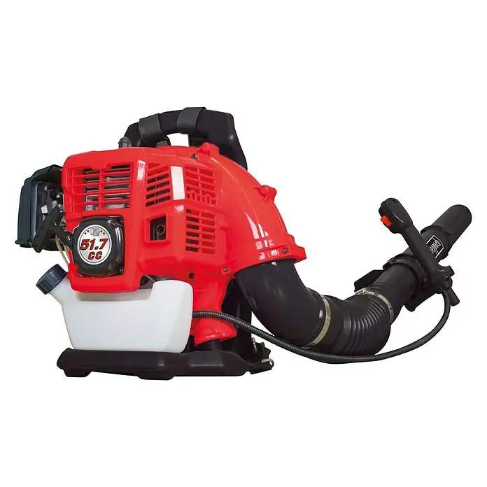 Scheppach Benzin-Laubbläser LB5200BP - 1,4 kW, Blasgeschwindigkeit: 295 km/h, Blasleistung: 18 m³/min, 51,7 cm³ - Der rote Laubbläser ist ein Gartengerät zum Entfernen von Laub und anderem Abfall, mit einem ergonomischen Griff und einem leistungsstarken Motor.