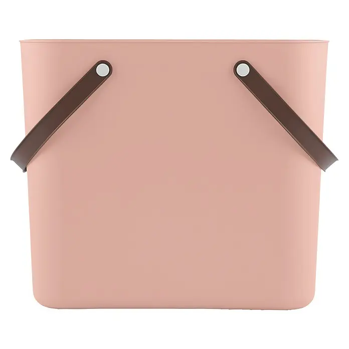 Rotho Albula Tasche Multibag Classic - 25 l, Linnea Rosa, Kunststoff - Rosa Korb mit braunen Griffen und weißen Befestigungen, ideal für Aufbewahrung und Organisation im Haushalt.