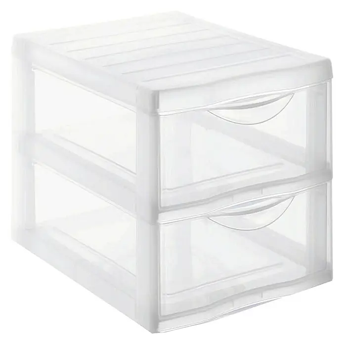 Rotho Schubladenbox Orgamix - L x B x H: 36 x 26 x 25,5 cm, Transparent, Anzahl Schubladen: 2 Stk. - Ein transparenter, weißer Schubladenturm mit zwei Fächern zur Aufbewahrung im Haushalt, perfekt für Büro oder Schlafzimmer.