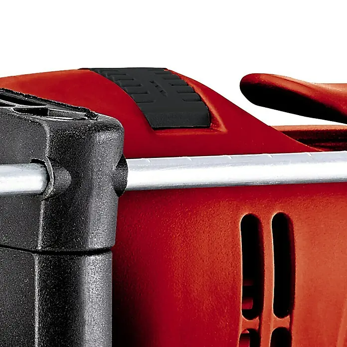 Einhell Classic Schlagbohrmaschine TC-ID 650 E - 650 W, Schnellspannbohrfutter - Detailaufnahme eines Einhell-Produkts. Rote Oberfläche mit schwarzen Akzenten und silberfarbenem Metallelement. Nahaufnahme für Qualität und Design.