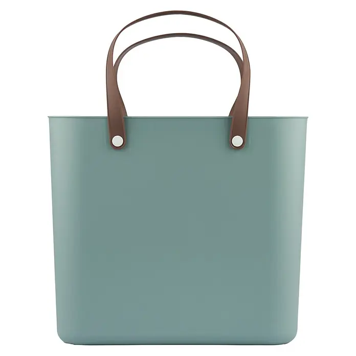 Rotho Albula Tasche Multibag Style - Mistletoe Grün, Kunststoff - Blaue Einkaufstasche mit braunen Griffen, ideal für den täglichen Gebrauch und stilvolles Einkaufen. Praktisch und modisch zugleich.