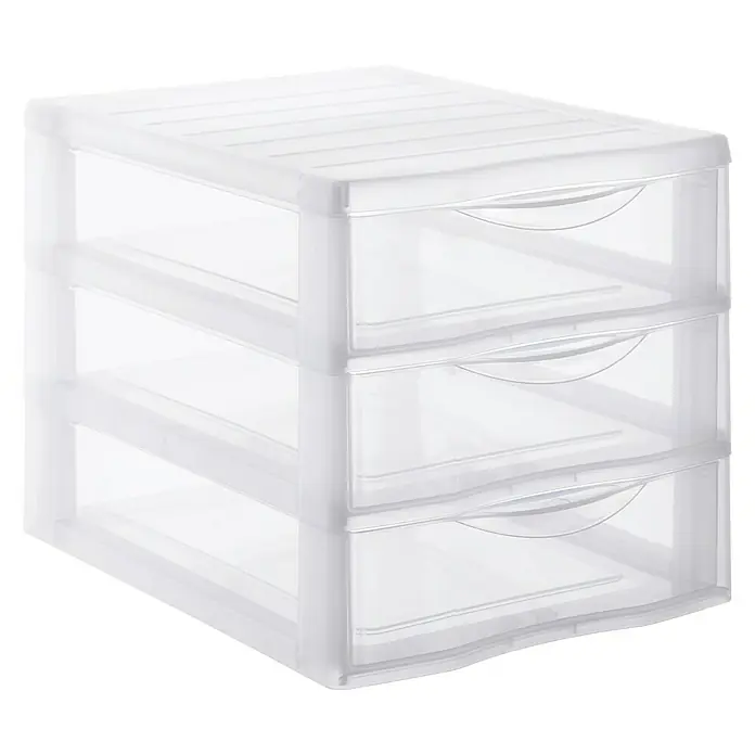 Rotho Schubladenbox Orgamix - L x B x H: 36,5 x 26 x 25,5 cm, Transparent, Anzahl Schubladen: 3 Stk. - Transparente Schubladenbox mit drei Schubladen zur Aufbewahrung von Büroartikeln oder anderen kleinen Gegenständen.