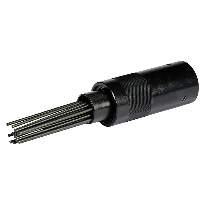 Einhell NadelentrosterPassend für: Einhell Druckluft-Meißelhammer TC-PC 45/TC-PC 45 Set - Nahaufnahme eines Nadelentrosters, einem Werkzeug zur Oberflächenreinigung und Entfernung von Rost, Farbe und Schweißschlacke.