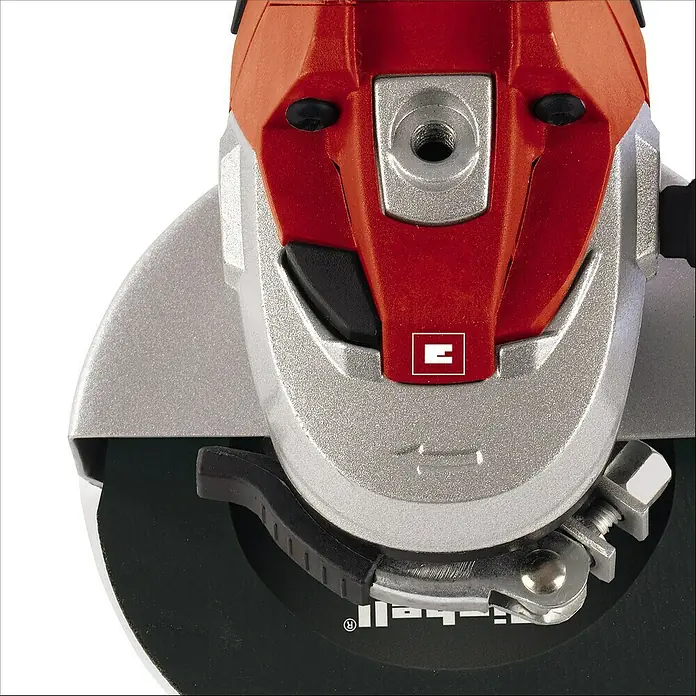 Einhell Expert Elektro-Winkelschleifer TE-AG 125/750 - Durchmesser Scheibe: 125 mm, Leerlaufdrehzahl: 12.000 U/min - Nahaufnahme eines Einhell Winkelschleifers mit Schleifscheibe. Ideal für Trenn- und Schleifarbeiten in Werkstatt und Hobby.