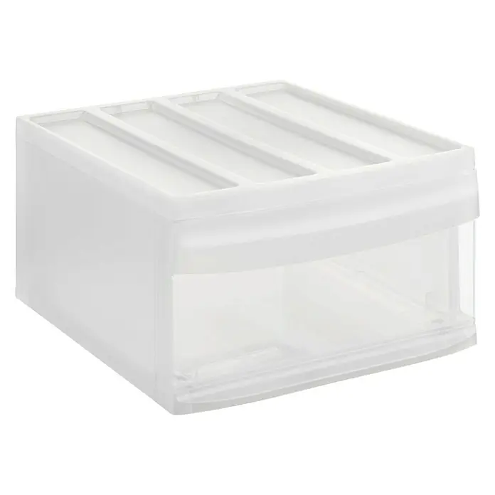Rotho Schubladenbox Systemix L - L x B x H: 39,5 x 34 x 20,3 cm, Transparent, Anzahl Schubladen: 1 Stk. - Ein weißer, transparenter Schubladencontainer zur Aufbewahrung mit Deckel, ideal für die Organisation im Haushalt.