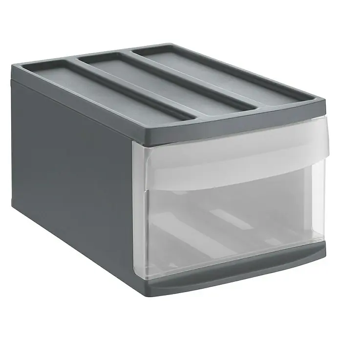 Rotho Schubladenbox Systemix M - L x B x H: 39,5 x 25,5 x 20,3 cm, Anthrazit, Anzahl Schubladen: 1 Stk. - Aufbewahrungsbox aus grauem Kunststoff mit durchsichtiger Schublade zur Aufbewahrung von diversen Gegenständen. Praktisches Ordnungssystem.