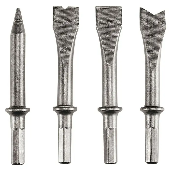 Einhell Meißel-Set - 4 -tlg. - Sortiment aus vier Meißeln in verschiedenen Ausführungen. Ideal für Arbeiten mit einem Presslufthammer, robust und langlebig.