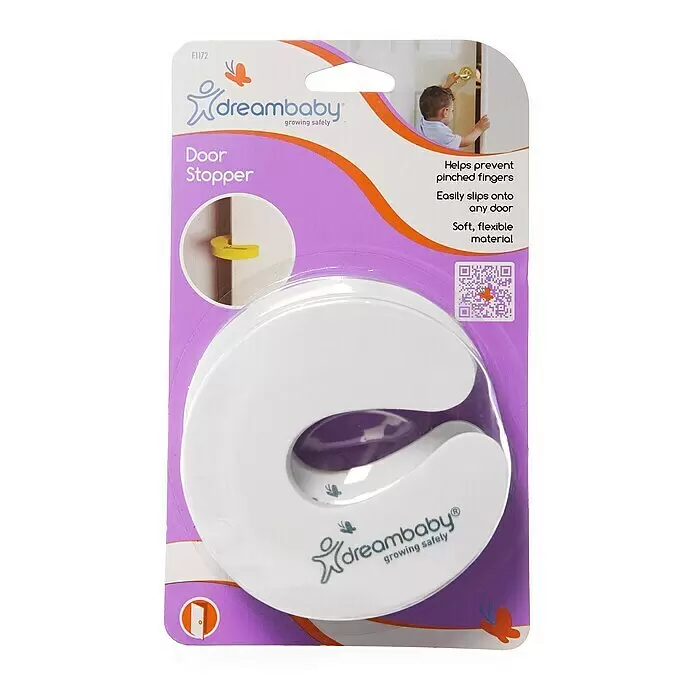 Dreambaby Türstopper - Weiß - Weißer, C-förmiger Dreambaby Türstopper aus weichem, flexiblem Material, zum Schutz vor eingeklemmten Fingern, passt auf jede Tür.